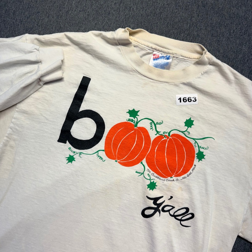 Vintage 1992 Hanes Boo Yall Halloween Long Sleeve T-Shirt White Large Thrasher